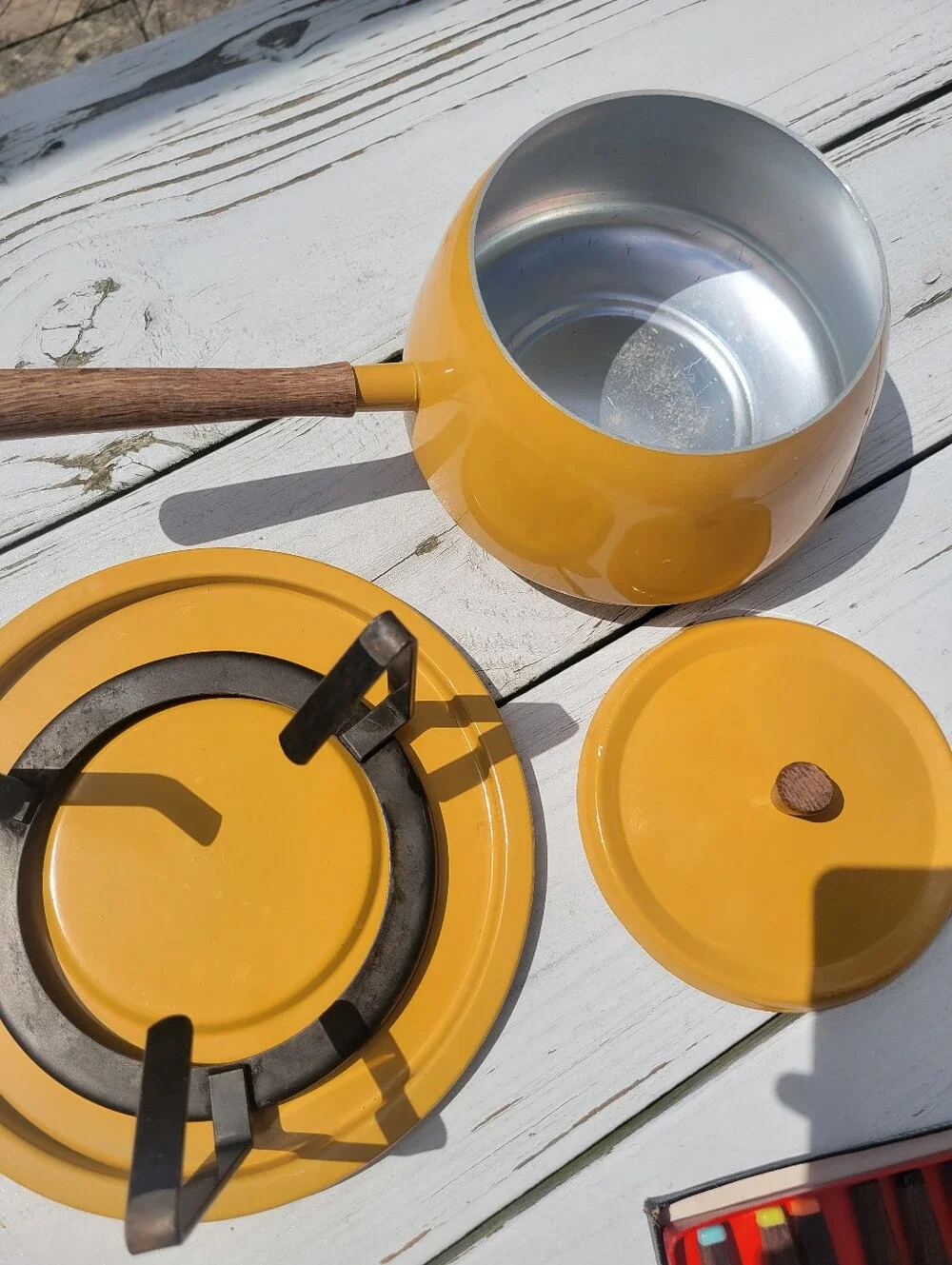 Fondue Pot Bundle Vintage Yellow Fondue Pot Forks Skewers Cookbook